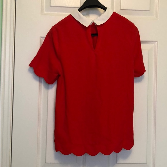 Never Worn Monteau Red Scalloped Edge Blouse - Picture 3 of 5
